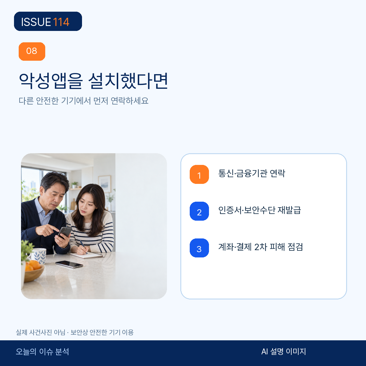 악성앱 설치 뒤 안전한 기기에서 금융·계정·통신 피해를 점검한다.