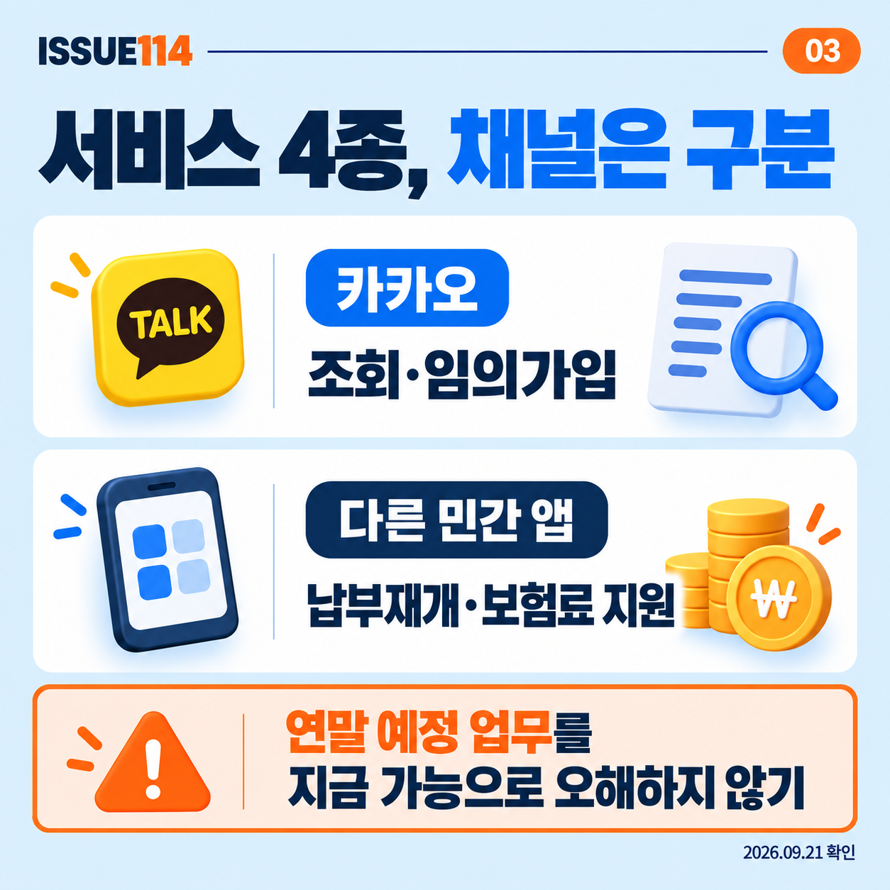 네 가지 업무는 앱과 제공 시점이 다르다
