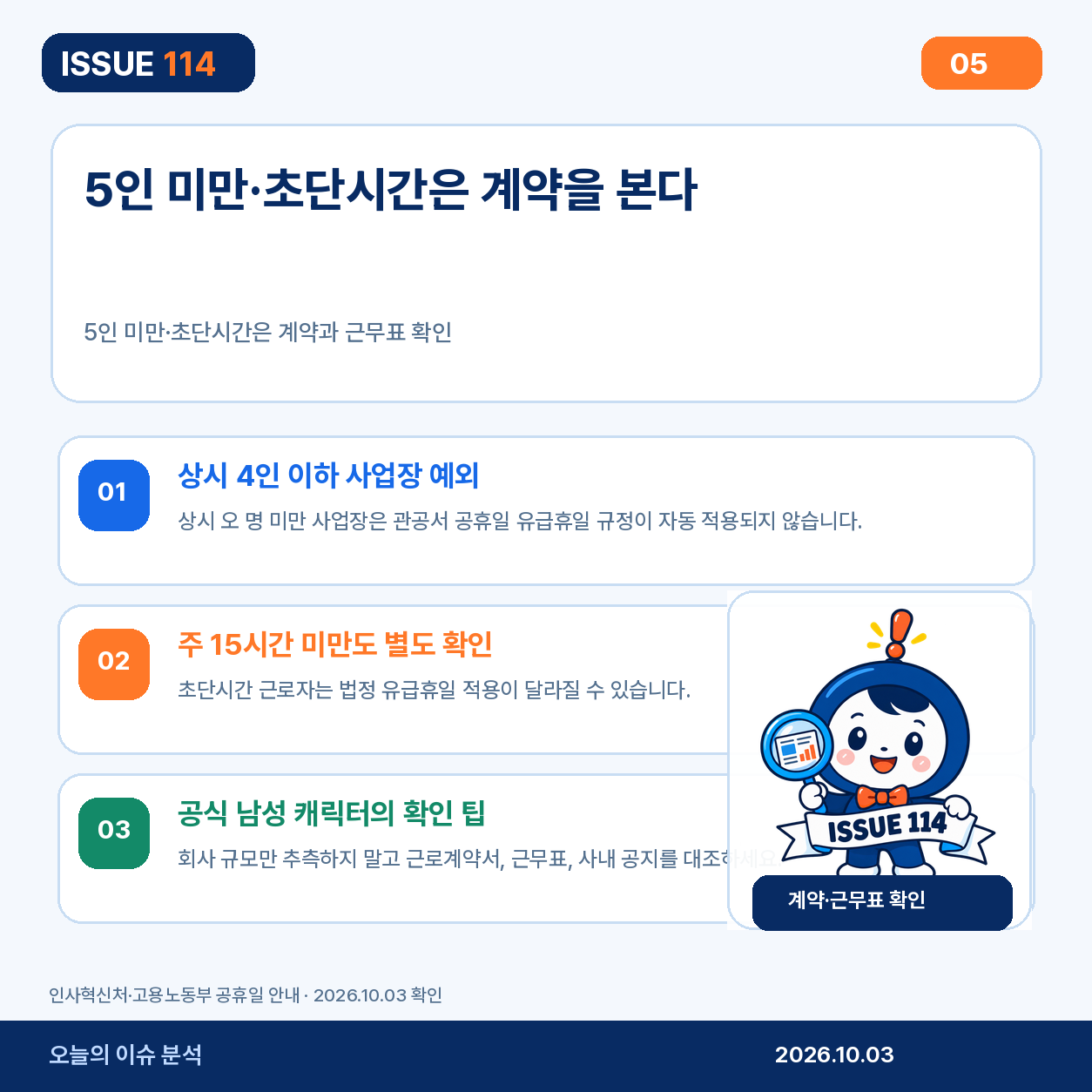 5인 미만과 초단시간 근로자 확인 항목
