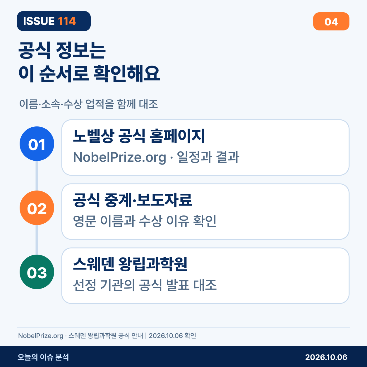 노벨상 공식 홈페이지에서 중계·보도자료와 스웨덴 왕립과학원 발표를 확인하는 순서