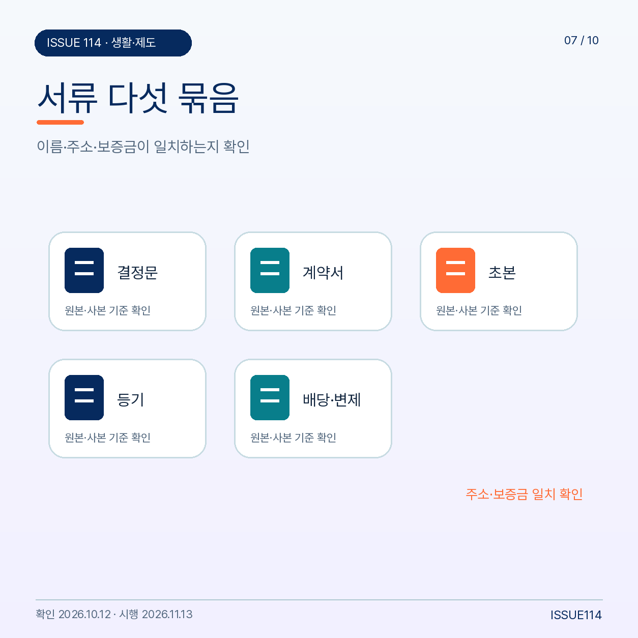 결정문·계약서·초본·등기·배당 및 변제 자료를 묶어 준비하는 목록